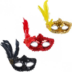 Маска "Пайетки" с пером и цветком