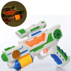 Пистолет 827 (72шт) бластер 21см,звук,свет,в кульке