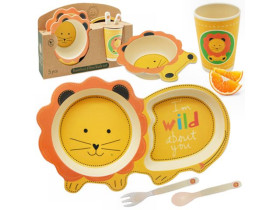 Набір дитячого посуду з бамбука "Левеня", 5 предметів (2 тарілки, виделка, ложка, стакан), арт. MH-2775 (12 наборів)