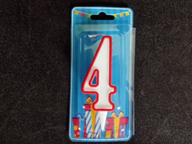 Свічка цифра біла (черв.контур) (5шт) 4