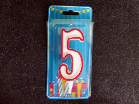 Свічка цифра біла (черв.контур) (5шт)  5