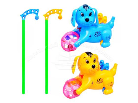 Каталка 850-19 (120шт) собачка, с погремушкой, на палке, 2 цвета, в кульке, 27-26-10см