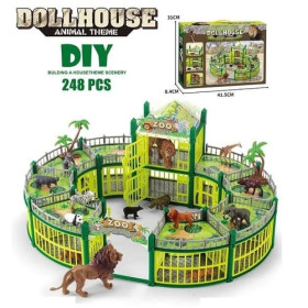 Зоопарк 2025-7 A (12) 248 деталей, 2 великі тварини:11см,12 мален.тваринок:5см,тварини гумові,кор-ка