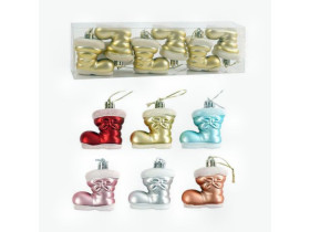 Новорічні прикраси C 67718 (120) 6 штук, чобітки, висота 5 см, у слюді
