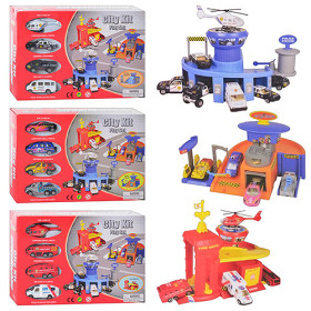HU Набор машинок PT 2066 (24шт) жел,транспорт 4шт,гараж,в кор-ке,30,5-20,5-6,5см