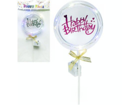 Прикраса для торта Happy Birthday, кругла LED, арт. 87-8 Silver