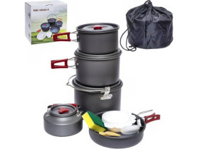 Набір посуду для кемпінгу AL-301: чайник,кострюля,сковорідка,2 тарілки,половник,лопатка,губка