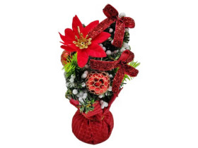 Декор новорічний 2486 "Ялинка з кульками та квіткою - червона" 20см