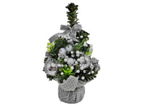 Декор новорічний 2485 "Ялинка з кульками та бантом - срібло" 20см