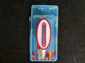 Свічка цифра біла-черв.контур (5шт) 0