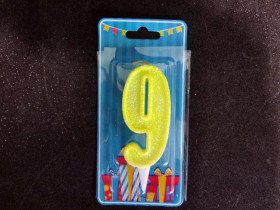 Свічка цифра (лимонний блиск) (5шт) 9