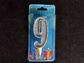 Свічка цифра (срібло) (5шт) 9