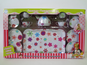 Посуда 9798-11-12-13 (24шт) нержавейка, 3 вида, чайный сервиз, поднос, в кор-ке, 46-28-9,5см