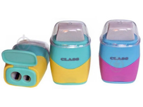 Точилка з контейнером + ластик VIVID  подвійна діам. 8 і 11мм,асорті в дисплеї 4800С (16шт)  CLASS