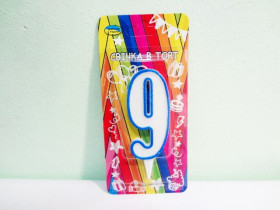 Свічка цифра біла (блакитний контур) (5шт) 9