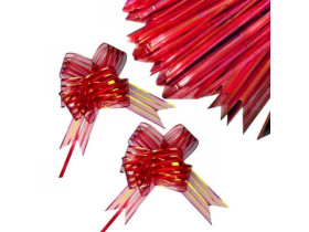 Бант на затяжках, ширина 5 см, червоний у смужку, 12×16 см (10 шт./уп.)