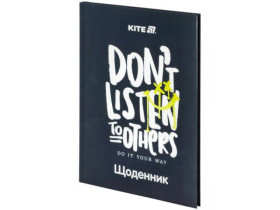 Дневник школьный Kite, твердая обкл, Don't listen K25-262-7