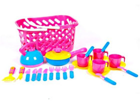 04-438 Посуда в корзинке, сковор. чайник, 4 чаш. и др. (6шт)