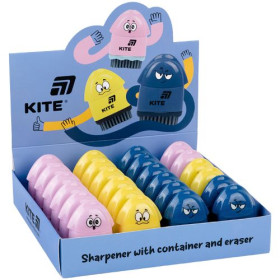Точилка Kite с контейнером и резинкой Faces K25-365, ассорти (24шт)