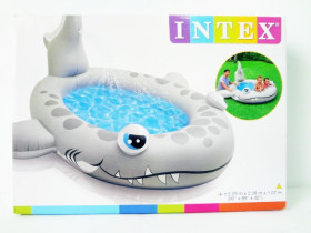 Бассейн 57433 (6шт) детский, акула, 229-226-107см, высота борта 18см, сливной клапан, с душем