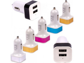 Автомобільний 2-USB Адаптер 1.0А/2.1А Квадрат (12шт)