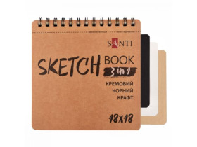 Скетчбук DUAL 3 в 1 для графіки (крафт, чорний, кремовий папір),18х18см,33 арк,пружина 743283