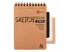 Скетчбук DUAL 3 в 1 для графіки (крафт, чорний, кремовий папір), A5, 33 арк,пружина 743282