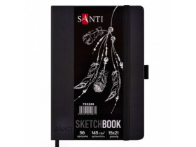Скетчбук SANTI для графіки, з чорним папером, 15x21см, 56 арк,тверда обкладинка, PU, 145г/м2 743244