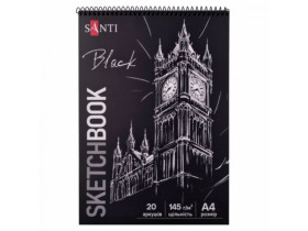 Скетчбук SANTI для графіки, з чорним папером, А4, 20 арк,на пружині,145г/м2 743241