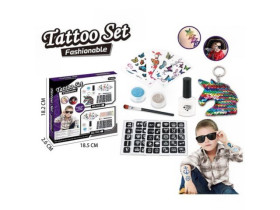 Набір для тату 763-3 (240/2) 4 арк з трафаретами,5 арк з тату,2 баночки блискіток, пензлик,клей