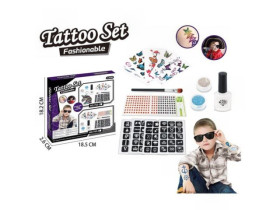 Набір для тату 763-4 (240/2) 4 арк з трафаретами,5 арк з тату,2 баночки блискіток, пензлик,клей