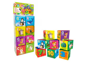 Кубики 40413 (36/2) Тварини, 6 штук, м\'які, водонепроникна тканина, літери