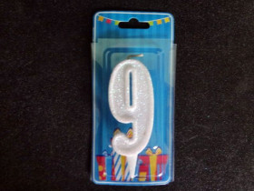 Свічка цифра (білий блиск) (5шт) 9