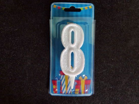 Свічка цифра (білий блиск) (5шт) 8