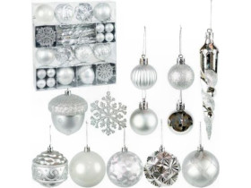 Набір ялинкових прикрас 62шт Срібло з глітером ZWH48-3 (1уп)