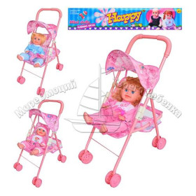 Коляска 669-1-2-3 (36шт) с пупсом, 3 вида, в кульке, 36-60см