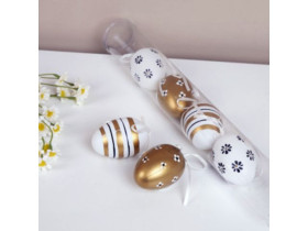 Яйця декоративні в тубусі, біло-золоті, 6 шт., 3553-30