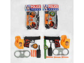 Поліцейський набір 07-13 (240/2) 2 види, пістолет у кобурі, силіконові патрони, рація, наручники