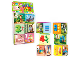 Кубики 53344 (36/2) 6 штук, м'які, водонепроникна тканина, літери, цифри