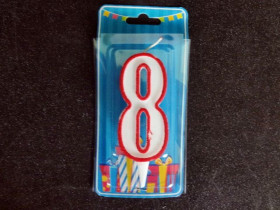 Свічка цифра біла (черв.контур) (5шт) 8