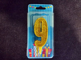 Свеча цифра (золото) (5шт) 9