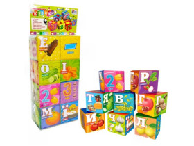 Кубики 10950 (36/2) Їжа, 6 штук, м'які, водонепроникна тканина, літери, цифри