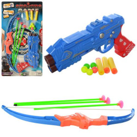 Набор оружия 159-23 (120шт) лук38см, пистолет24см, пулы-присос6шт, шарики, на листе, 23,5-46-3см