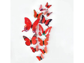 Метелики 3D червоні на скотчі для фотозони (12 штук)