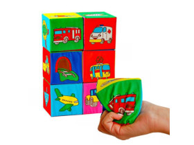 Кубики м'які MC 090601-12 кубиків "Транспорт" (20) "Масік", 6 кубиків, в пакеті