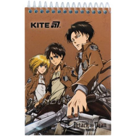 Блокнот Kite-196, А6 пласт. сп., Attack on Titan AT25-196 48арк.