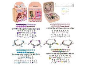 Набір аксесуари для дівчат B 4351 типу пандора, у шкатулці, 3 браслети, 3 підвса на шию, 60 шармів