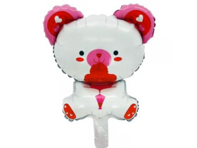Куля фольгована "Білий ведмедик з трояндами", 48×33 см, Китай, арт. 3337-0012