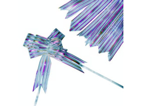 Бант на затяжках, ширина 5 см, білий у рожеву смужку, 12×16 см (10 шт./уп.)