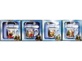 Чашка керамічна, 350 мл, арт. HK-2381-B, "Дід Мороз з ялинкою", з блюдцем і ложкою, у подарунковій упаковці